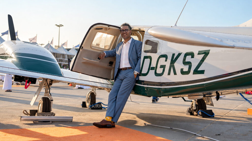 Jose J. Valencia in front of a plane